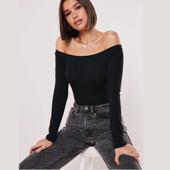 Missguided Tops - Missguided Black Bardot Off Shoulder Bodysuit NWT
